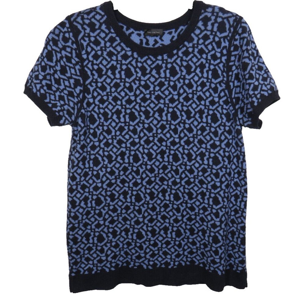The Limited Women's Blue Abstract Print Short Sleeve Sweater Size Large